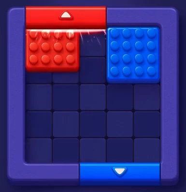 Red block leaving through the red gate at the top of the board in Block Out Level 1