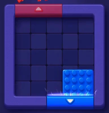 Blue block sliding into the blue gate at the bottom of the board in Block Out Level 1