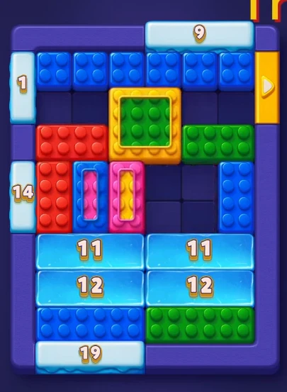 Block Out Level 17 board partway through