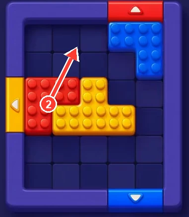 Red L-block moved up out of the yellow block's path in Block Out Level 2