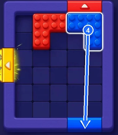 Blue L-block sliding down to the blue gate at the bottom in Block Out Level 2