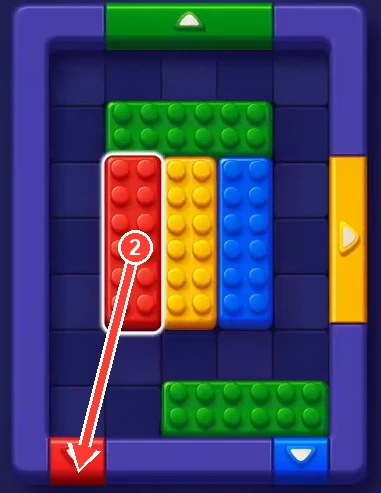 Red bar leaving through the red gate at the bottom left in Block Out Level 3