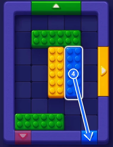 Blue bar leaving through the blue gate at the bottom right in Block Out Level 3