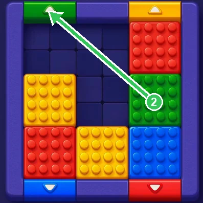 Green block heading to the green gate at the top left in Block Out Level 4