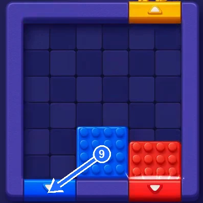 Blue block leaving through the blue gate at the bottom left in Block Out Level 4