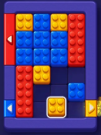 Most yellow squares cleared and blue squares grouped in Block Out Level 5
